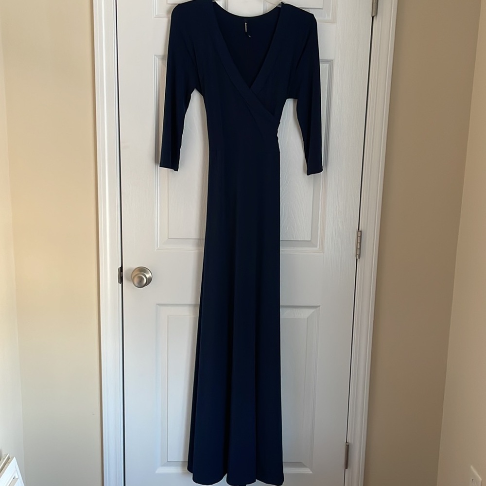 Bon Rosy Women's 3/4 Sleeve V-Neck Navy Maxi Wrap Dress